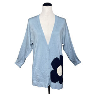 NWT Laurie Felt Womens M Blue Cashmere Blend Knit Cardigan Daisy Graphic